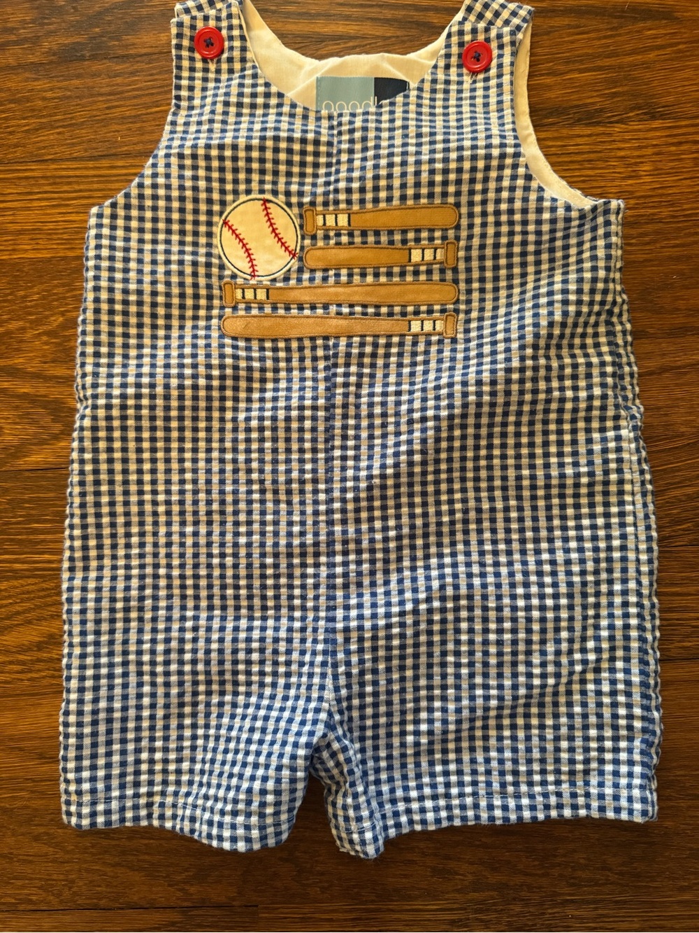 Good Lad Blue Gingham Baby Romper 18 Month with Baseball Applique